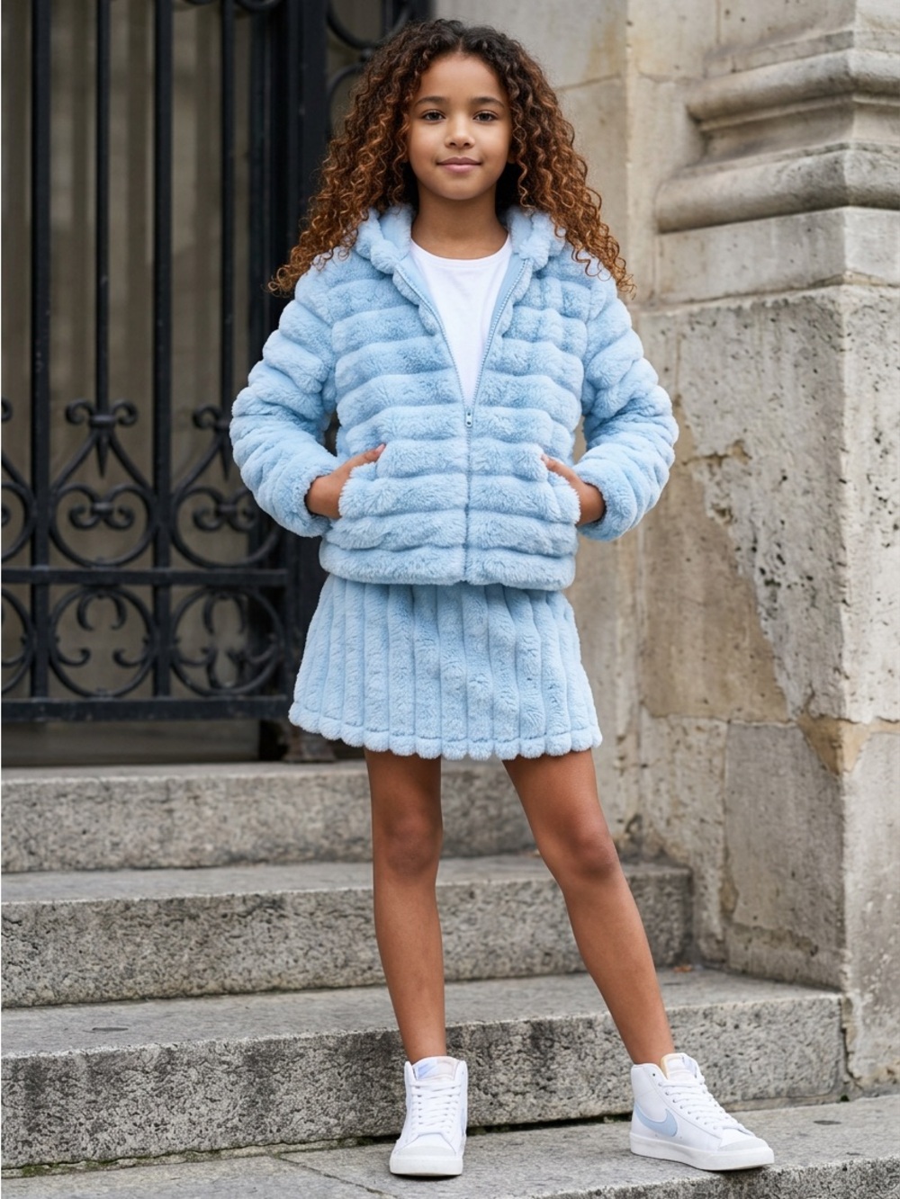Cozy Blue Girls Faux Fur Jacket